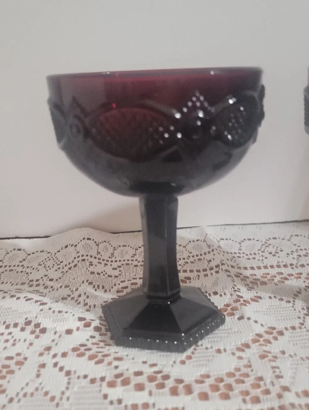 Avon Cape Cod Collection Deep Ruby Red Glass Saucer Champagne Goblets